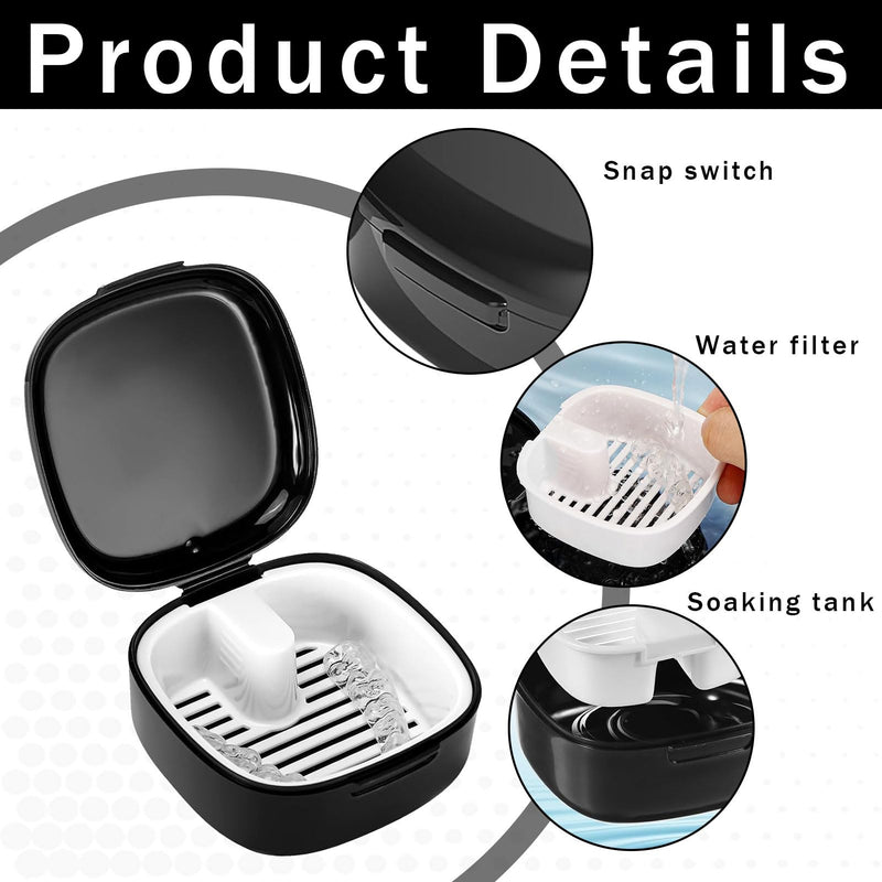 Denture Box, Denture Box Cover, Denture Box, Braces Box, Denture Box with Strainer, Portable Denture Box Cover, for Storing Dentures (Black)