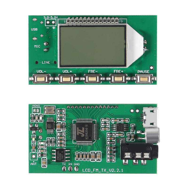 [AUSTRALIA] - 2pcs DC 3V-5V FM Transmitter Module Stereo FM Transmitter DSP PLL 87-108MHz Stereo Digital Wireless Microphone Board Multi-Function Frequency Modulation with LCD Display Line/USB/Mic Input Pushbutton Edition 