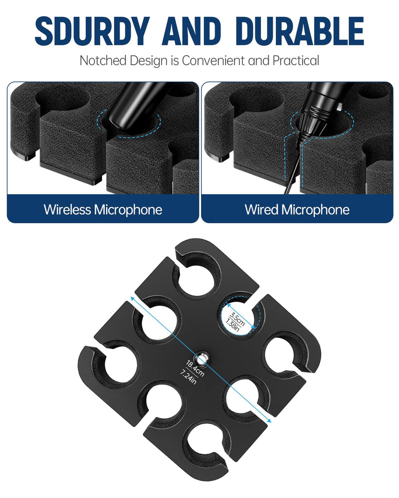 Multi Microphone Holder[Thickened aluminum/Customized] for Mic Stand holds up to 8 mics Multiple Mic Holder for Organizer & Display for and Wireless Mics Mounts to 5/8"-27 or 3/8"-16 Threaded Stands