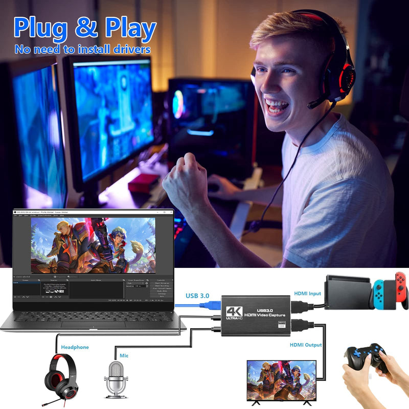 [AUSTRALIA] - Capture Card Nintendo Switch, Video Capture Card, Game Capture Cards 4K 1080P 60FPS, HDMI to USB 3.0 Capture Cards for Streaming Work with PS4/PC/OBS/Camera 