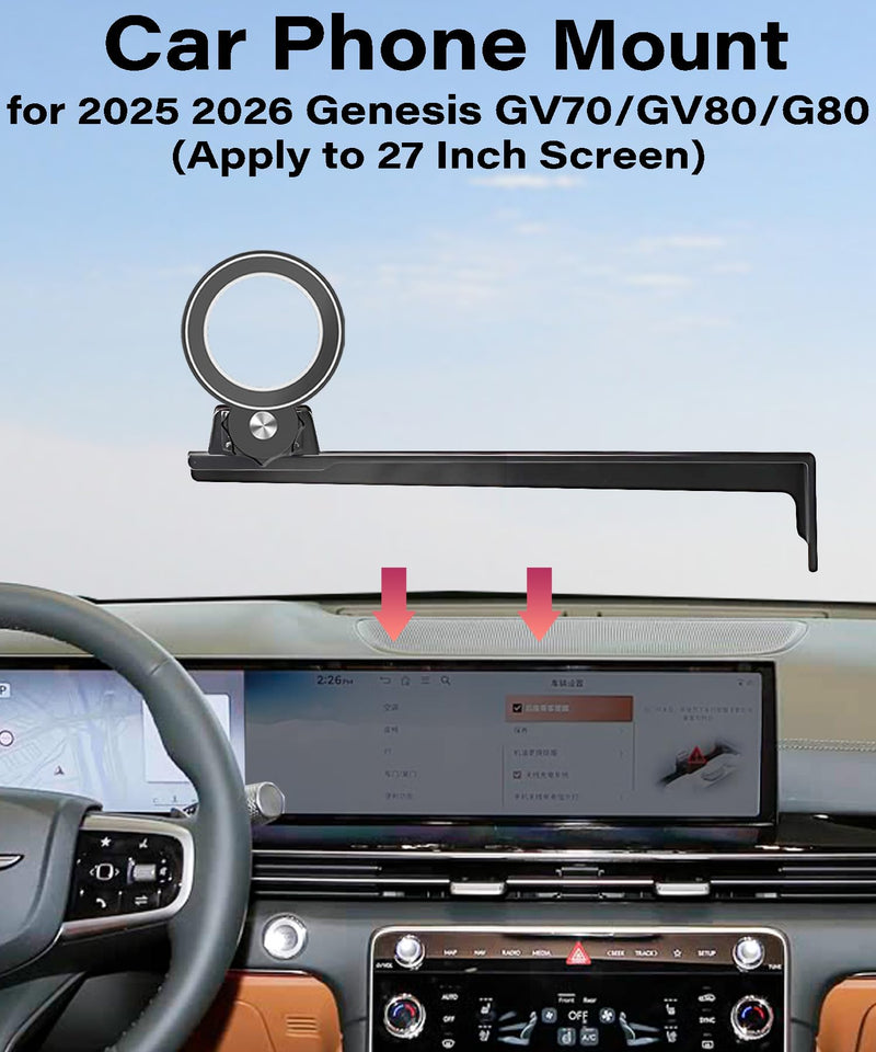 Car Phone Holder for 2025 2026 Genesis GV70/GV80/G80 Magnetic Accessories | 27-in Screen MagSafe Magnetic Cell Phone Mount, 360° Rotatable 3D Fit Navigation Clip-On Cradle, will Not Block Air Vents fit for 2025 2026 Genesis GV70/GV80/G80(27 Inch)