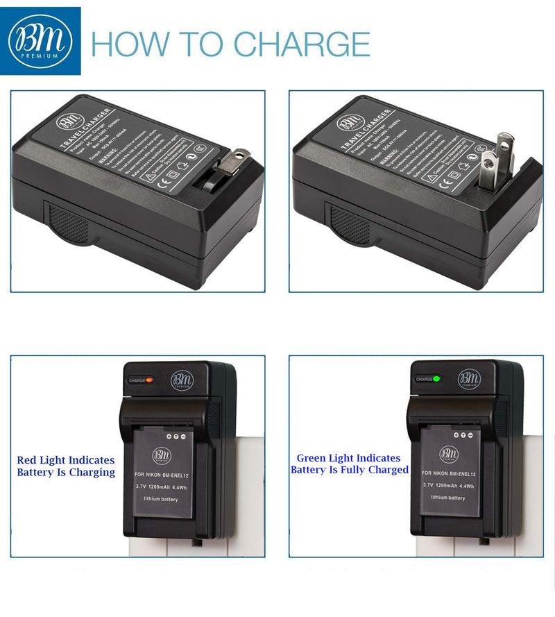 BM Premium EN-EL12 Battery and Charger for Nikon Coolpix A1000 B600 W300 A900 AW100 AW110 AW120 AW130 S6300 S8100 S8200 S9050 S9200 S9300 S9400 S9500 S9700 S9900 P310 P330 P340 KeyMission 170, 360