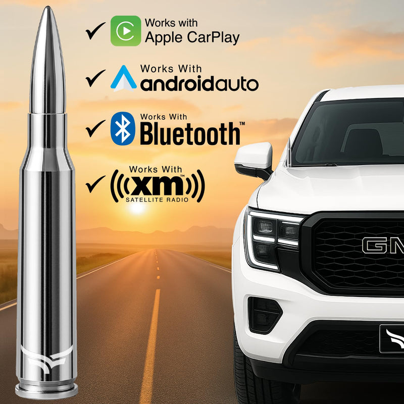 [AUSTRALIA] - 50 Cal Badass Bullet Antenna® Fits Chevy Silverado & GMC Sierra Truck Accessories — Short Replacement Antenna for Trucks — Chevy Silverado 1500 Accessories — Ditch The Whip & Upgrade Your Truck Silver/Chrome 