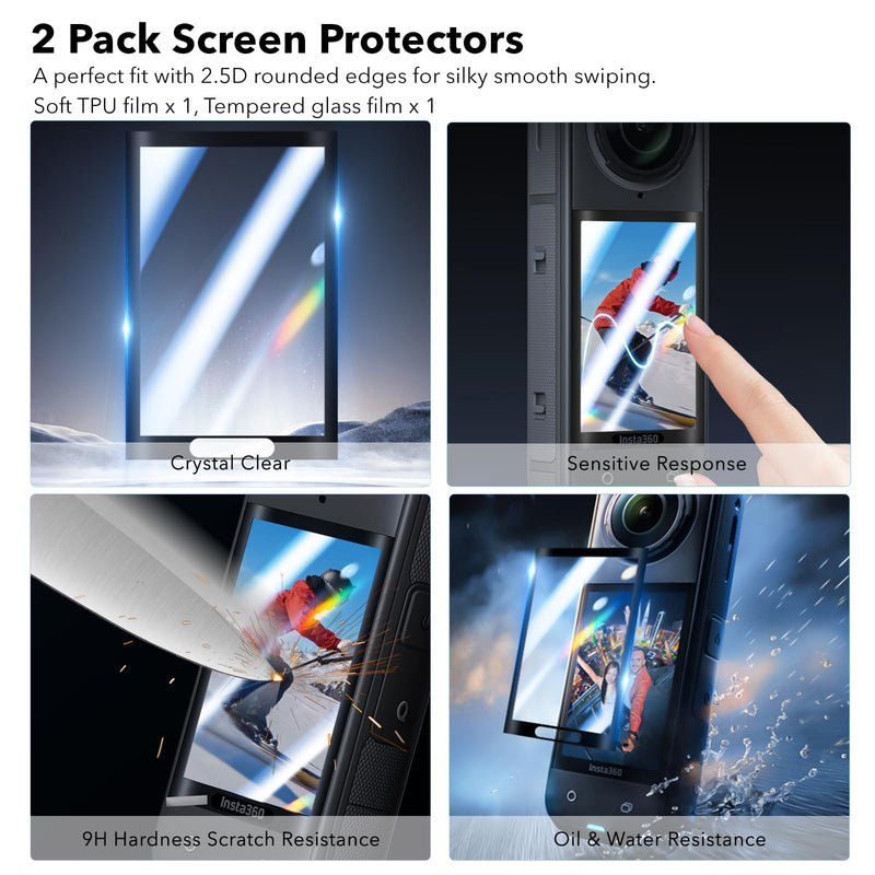 [AUSTRALIA] - Essential Accessories with Portable Mini Carrying Case for Insta360 X5, Premium Lens Guards, Rubber Lens Cap, Silicone Sleeve Protective Case, Screen Protectors Compatible with Insta 360 X5 Accessory Kit -2 