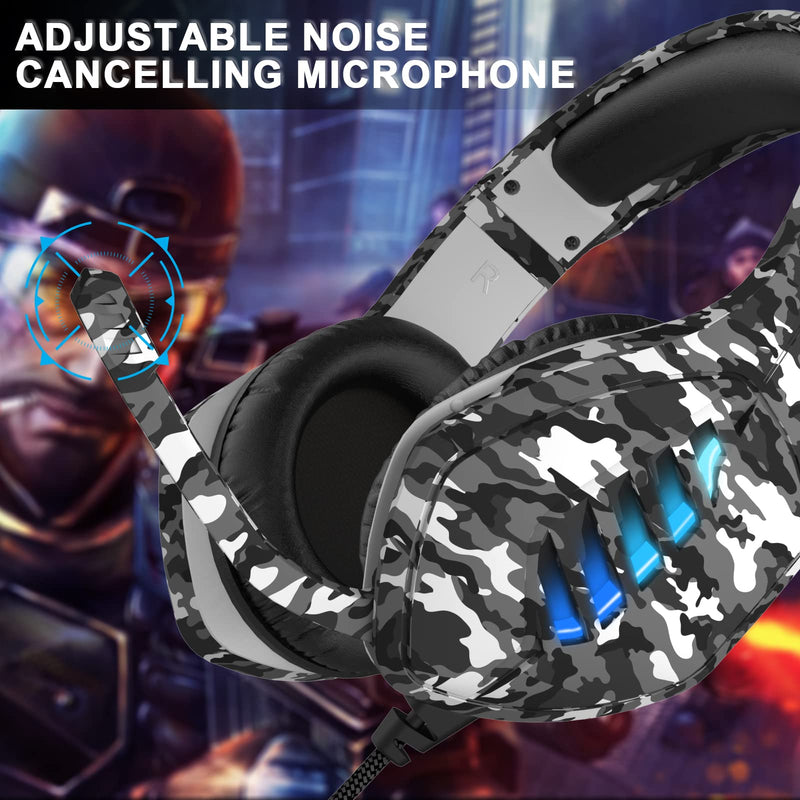 [AUSTRALIA] - Gaming Headset with Microphone - for PC, PS4, PS5, Switch, Xbox One, Xbox Series X|S - 3.5mm Jack Gamer Headphone with Noise Canceling Mic (Camo Black) Camo&Black 