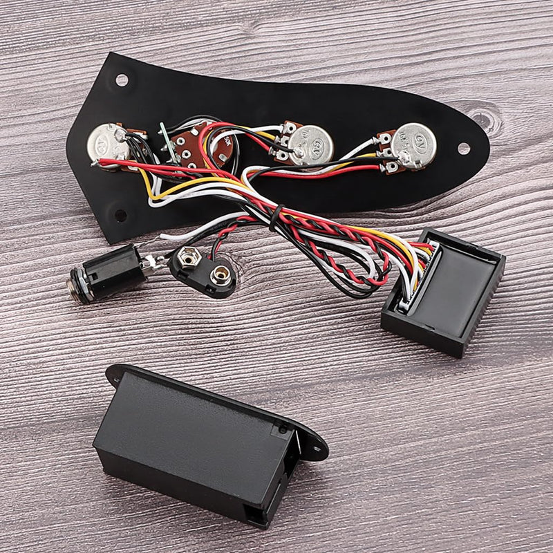 Bass Guitar Prewired Control Plate Loaded Control Board with Wiring Harness Fit for Jazz Bass Guitar Replacement Parts,Come with Metal Knobs,Potentiometers,Crcuit Set for Electric Guitar Preamp Black