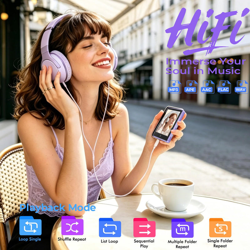 32GB MP3 Player with Bluetooth 5.3 Auto Reconnect, Zinc Alloy Frame | Built-in Speaker & White Noise, 2.8" Touchscreen, 48H Battery, Resume Playback, Supports 128GB microSD Card, Metallic Purple
