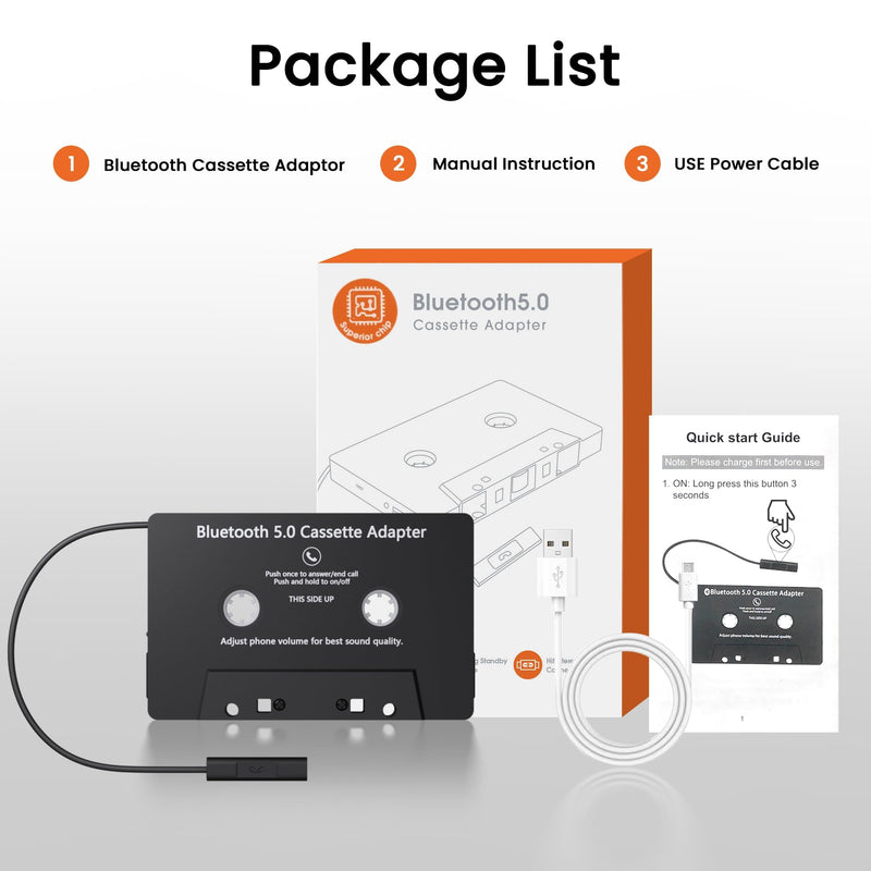 Mersoco Car Audio Bluetooth Wireless Cassette Receiver, Tape Player MP3 Bluetooth 5.0 Cassette Aux Adapter, Hands-Free Calling, Stereo Two-Channel,Black