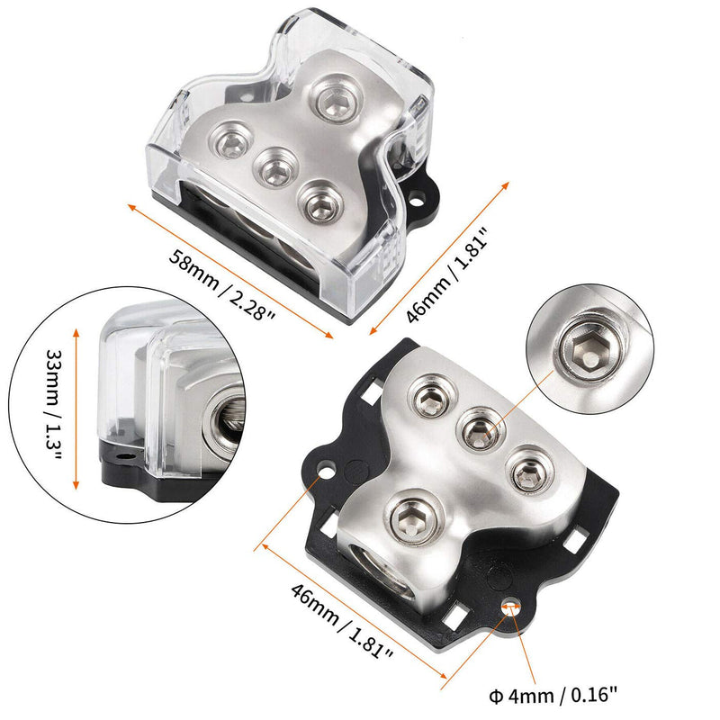 3 Way Power Distribution Block, 1x 0 Gauge in / 3X 4 Gauge Out Amp Power Distribution Ground Distributor Connecting Block for Car Amplifier Audio Splitter 2 Pack
