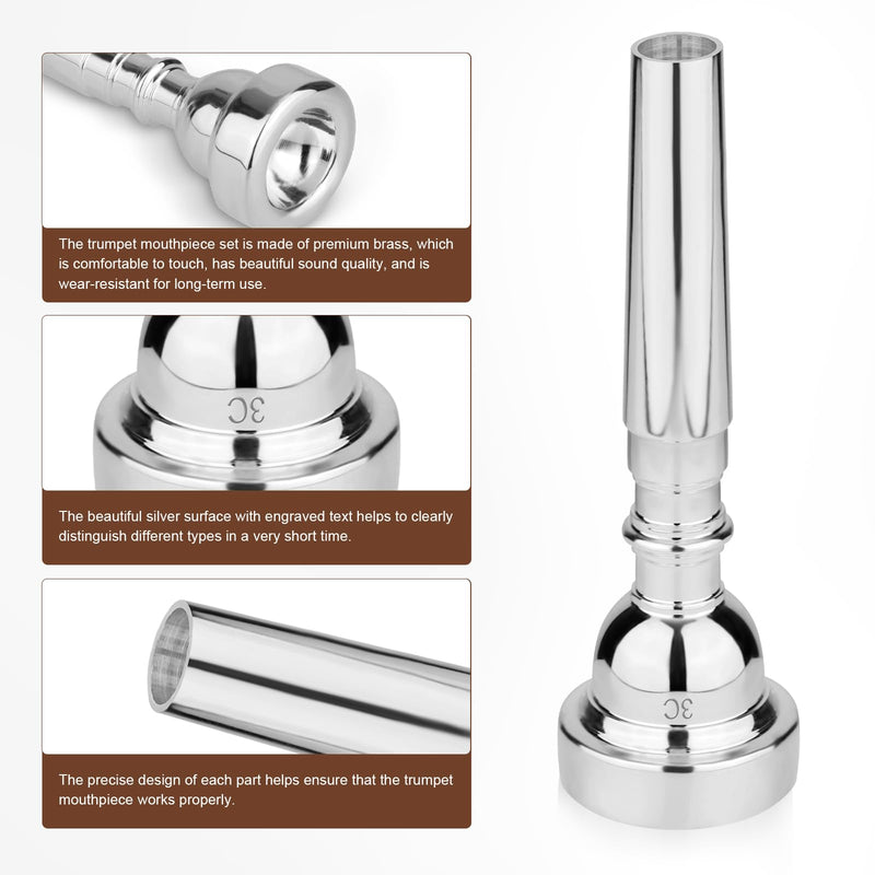 3pcs Trumpet Mouthpiece, 3C 5C 7C Trumpet Instrument Accessories Brass Trumpet Mouthpiece for Music Lovers Musicians Beginner Gifts