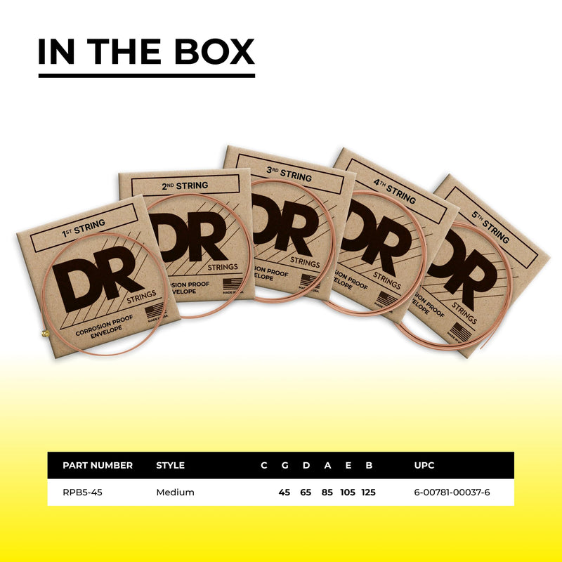 DR Strings Rare- Phosphor Bronze Acoustic5 String Bass 45-125