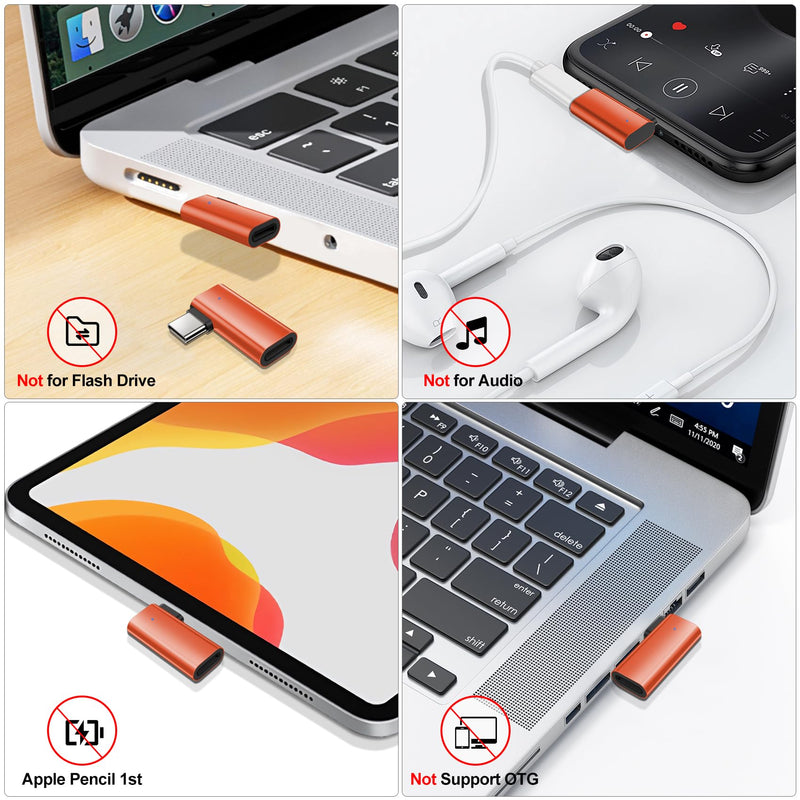 xiwxi 2Pack 90 Degree Lightning to USB C Charger Converter for iPhone 15/15Pro/15 Pro Max Plus,Samsung S24 S23,iPad Air,27W PD Fast Charging&Data Transfer,Type C Devices,Not Audio/OTG/PS/2 Cables Orange