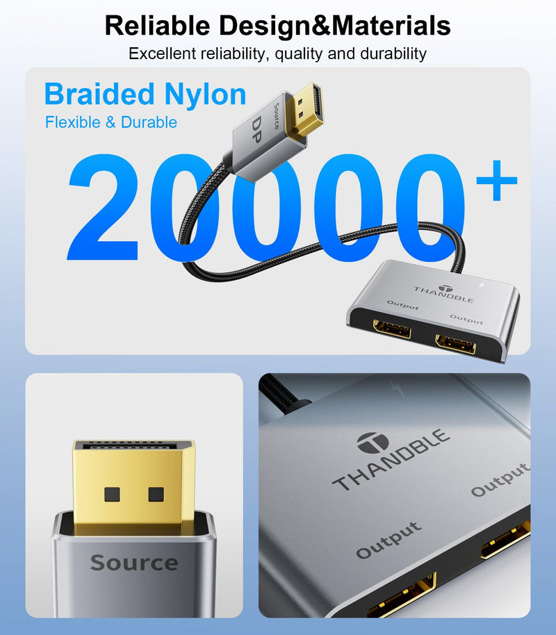 DisplayPort to Dual DisplayPort Splitter (4K@60Hz) Display Port 1 in 2 Out Adapter for Dual Monitor Extend Display, MST DP to 2 DP Adapter for PC, Graphics Card