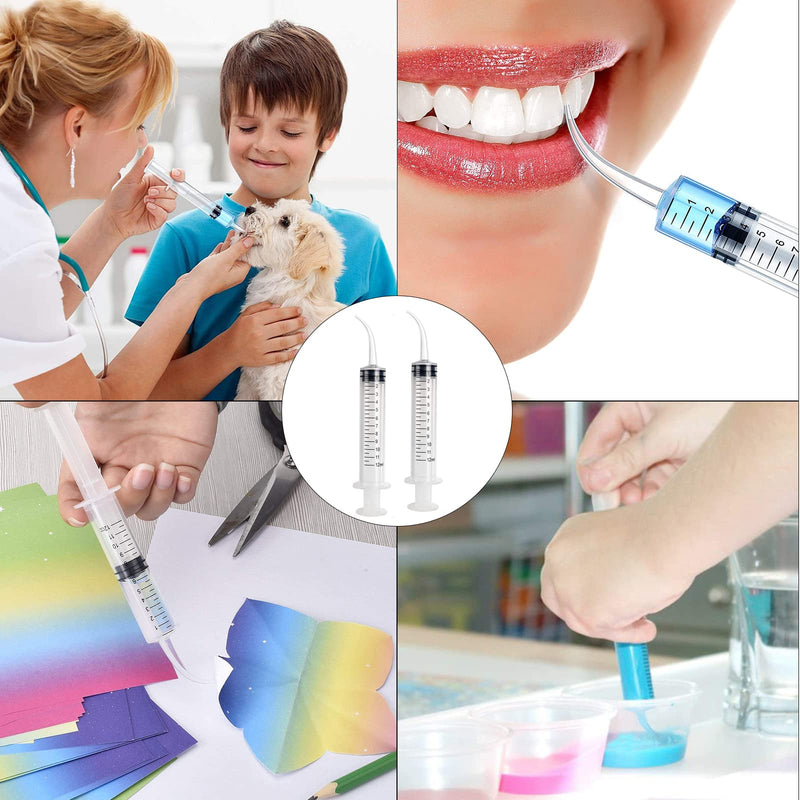 WZYTEU Pack of 15 Disposable Dental Syringe 12 ml with Curved Tip for Dental Care, Pet Care, Glue Filling, Laboratory