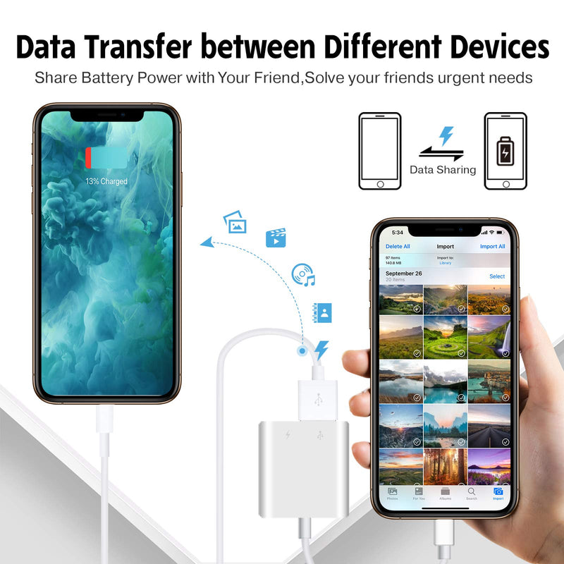 USB Camera Adapter with Charging Port, Portable USB Female OTG Adapter Compatible with iPhone iPad, iPad to USB Adapter Plug and Play Support Card Reader