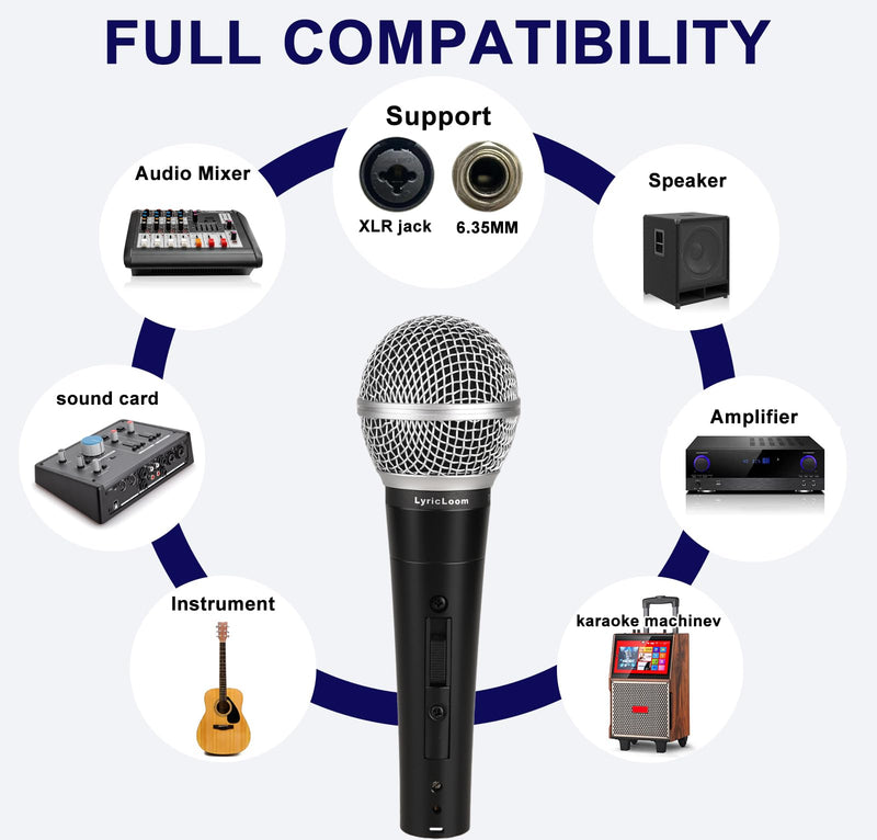 [AUSTRALIA] - LyricLoom Professional Wired Microphone XLR Set, Metal Vocal Dynamic Microphone with 16.4 XLR Male to Female Cable, Mic with Switch Set. DM58 Corded Mic for Karaoke, Speaker, Singing 