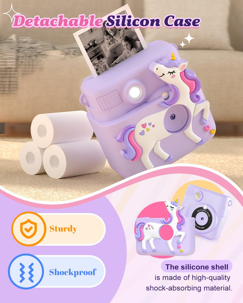 [AUSTRALIA] - Kids Camera Instant Print, 1080P Cameras for Kids Girls Toys Age 6-8, Christmas Birthday Gift for 7 8 9 10 Year Old Girls, Kids Toys for Girls Age 3-12 with 3 Rolls Paper and a 32G Card-Purple Purple 