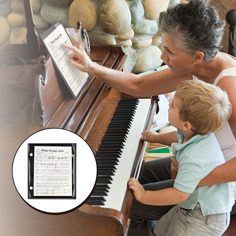 12 Pieces Black Flip Folio Marching Band Music Files Holder Flip Folder Pages Sheet 7.3 x 6.3 Inches PVC Waterproof Window Pages Musical Flip Folder with 2 Holes for Music Files 12