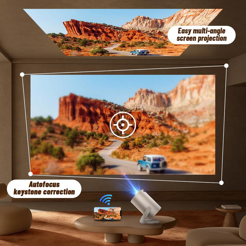 [AUSTRALIA] - Mini Projector with WiFi and Bluetooth, Portable 1080P Projector Supports 4K Decoding, Auto Keystone & 90° Rotatable, Small Projector for Bedroom Indoor Use – 300 ANSI Lumens 