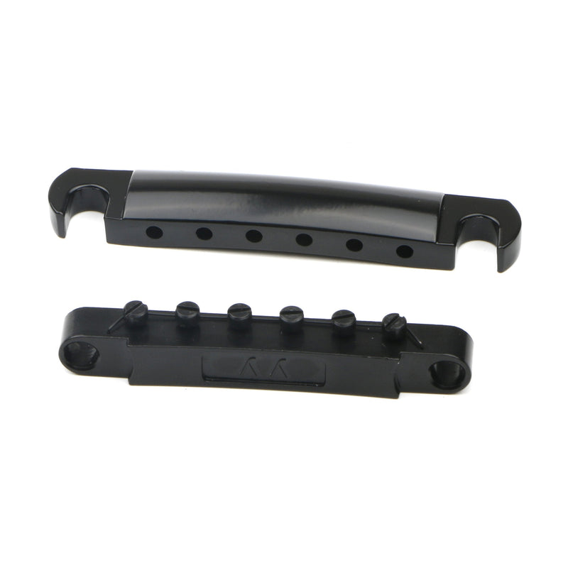 Swhmc Tune-O-Matic Bridge Studs & Tailpiece Set for Gibson/Epiphone Les Paul, Black Alloy Electric Guitar Bridge Parts with Studs, Fully Adjustable Saddles