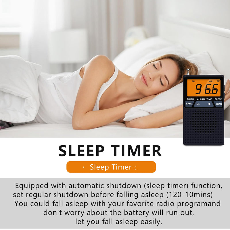 [AUSTRALIA] - AM FM Pocket Radio,Mini Portable Radio, Battery Operated by 2 AA Batteries with Stereo Earphone, Large Digital Display, Time Display, Digtal Alarm Clock (Black) black 