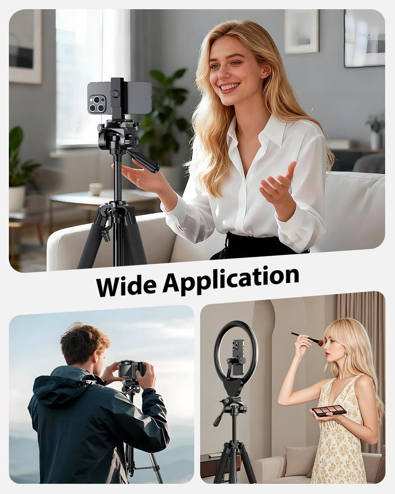 UBeesize 67” Camera Tripod with Travel Bag, Cell Phone Tripod with Bluetooth Remote and Phone Holder, Compatible with All Cameras, Cell Phones, Projector, Webcam, Spotting Scopes 67Inches