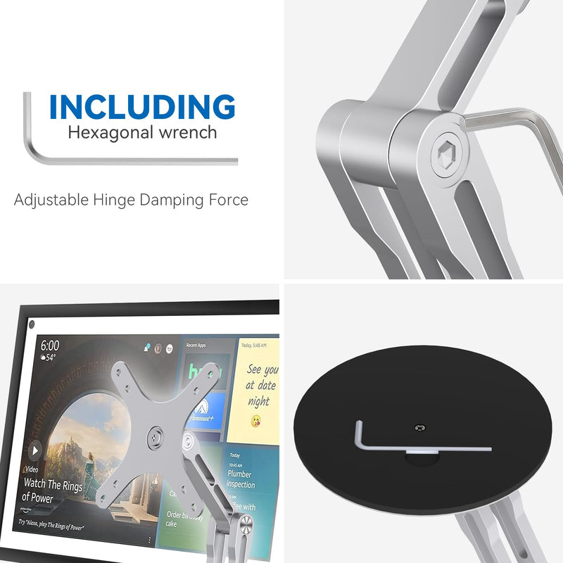[AUSTRALIA] - Swivel and Tilt Stand for Echo Show 15, Vesa Monitor Stand, Three-Hinge Adjustable Angle and Height with 360° Rotation Base, Supports Switching Between Landscape and Portrait Screens(White) White 