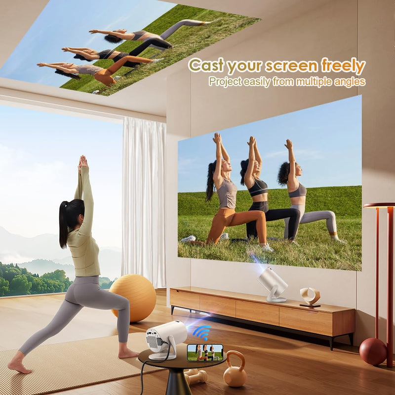 [AUSTRALIA] - Mini Projector with WiFi and Bluetooth, Portable 1080P Projector Supports 4K Decoding, Auto Keystone & 90° Rotatable, Small Projector for Bedroom Indoor Use – 300 ANSI Lumens 