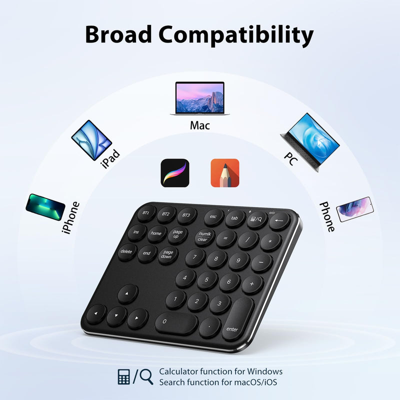 [AUSTRALIA] - iClever Bluetooth Number Pad, Portable Wireless Number Pad, Aluminum Rechargeable 35-Keys Numeric Keypad for Multi-Devices, Compatible for Laptop, Mac, iMac, Tablet, PC and Desktop 