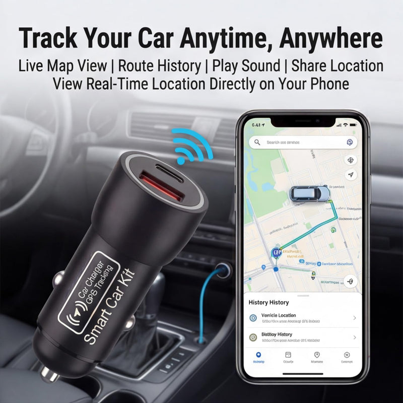 Car GPS Tracker & Charger, GPS Tracker for Vehicles, GPS Locator for Anti-Theft & Real-Time Parking Location, No Monthly Fee, No SIM Card, Only with iOS, Perfect for Cars Trucks Family Fleets Black