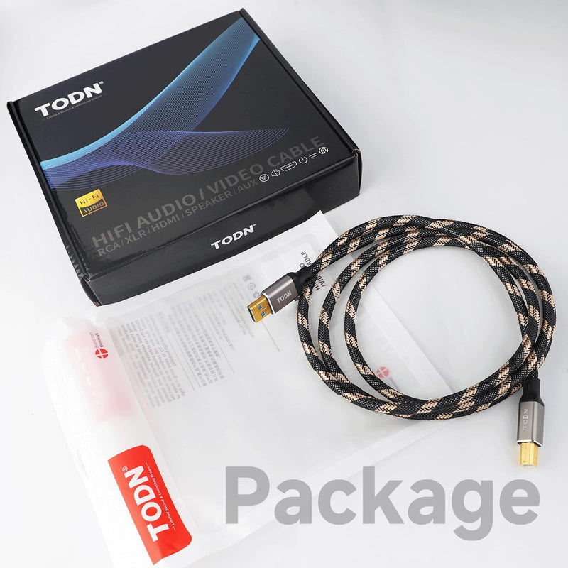 TODN 3ft USB A to USB B 99.9999% OCC HiFi Shielded Audio Cable for DAC | 3.0 24K Gold‑Plated Plugs USB Printer Cable, Aluminum Alloy Shell, Nylon Braided for Sound Card, Digital Piano, Mixer USB A to B Max 3FT/1M