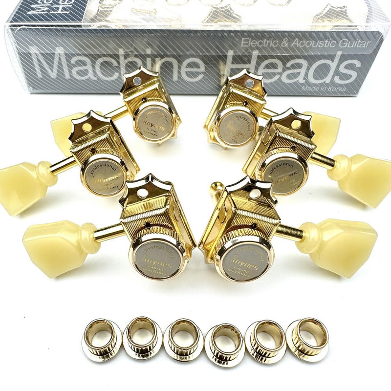 [AUSTRALIA] - Kaynes 3x3 Guitar Lock String Tuning Pegs – Gold Vintage Deluxe Style Locking Tuners Keys Machine Heads Tuners for Les Paul LP SG Style Electric or Acoustic Guitar (Golden) Golden 