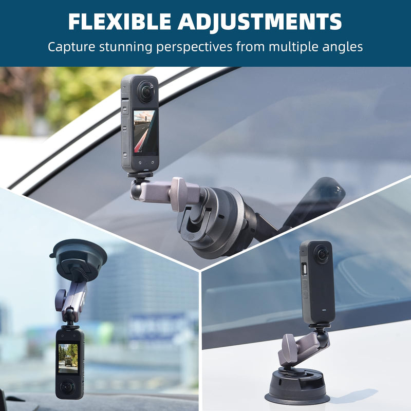 Pocket 3 Suction Cup Mount, Car Mount Windshield and Window Camera Holder for DJI Osmo Pocket 3 2, Action 4, Insta360 X4 X3 Go 3S, GoPro Hero 12 11 10 9 Accessories - Aluminum Alloy Metal