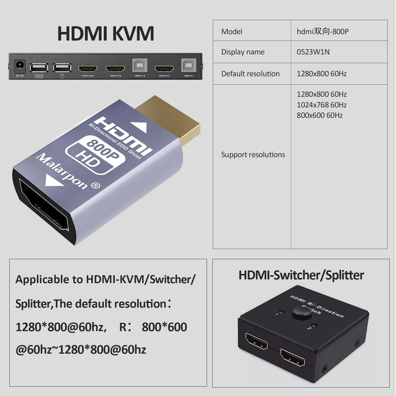 Hdmi Edid Emulator Passthrough 3rd Generrtion Aluminum fit Headlesskeep The EDID of The Monitor Active Switches and Extenders 1280x800@59Hz 4P HDMI EDID 800-4P