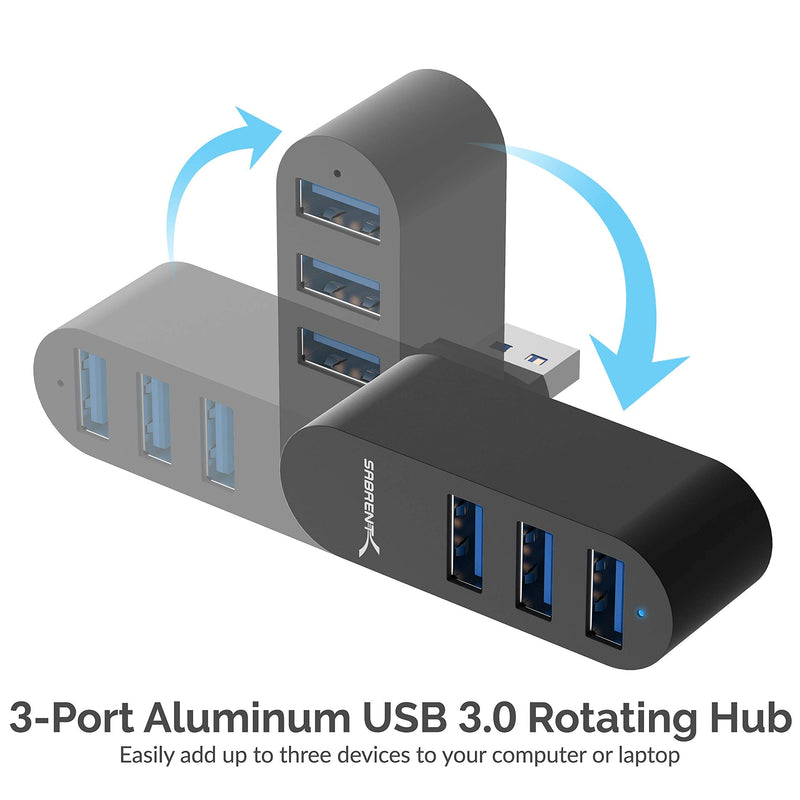 Premium 3 Port Aluminum Mini USB 3.0 Hub [90°/180° Degree Rotatable]+USB 3.0 to SATA External Hard Drive Lay Flat Docking Station for 2.5 or 3.5in HDD, SSD