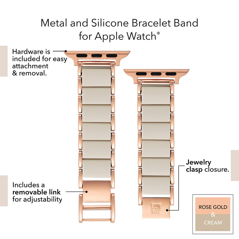 Anne Klein Silicone Adjustable Bracelet for Apple Watch Cream/Rose Gold 42mm (Series 10) & 38/40/41mm