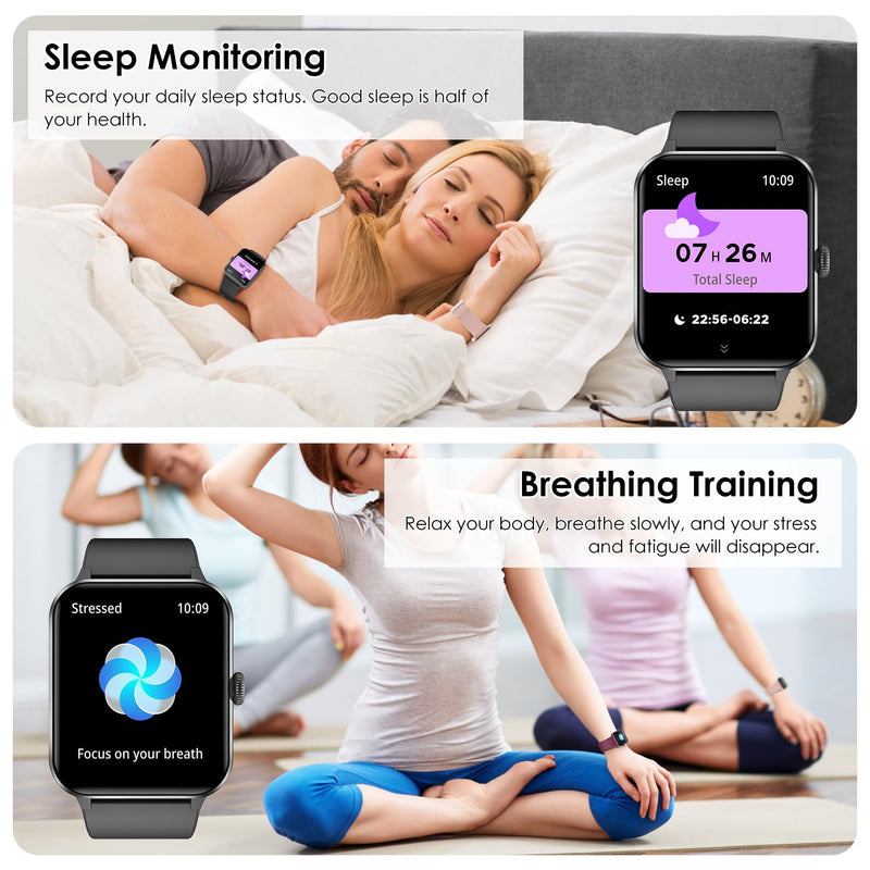 Smart Watch(Answer/Make Call), 1.85" Smartwatch for Men Women, 100+ Sport Modes, Pedometer, IP68 Waterproof Fitness Tracker, Heart Rate/Sleep Monitor, Smart Watches for Android & iOS (2 Straps)