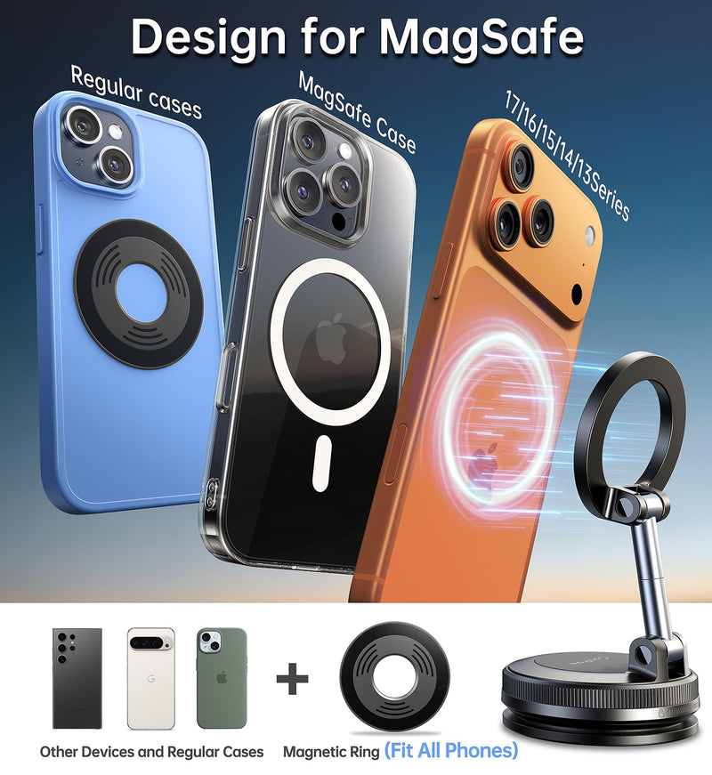 Coolpow for MagSafe Car Mount [Strongest Magnet] Magnetic Phone Holders for Your Car [Adhesive-Free] Suction Phone Mount for Car Phone Holder Mount Dash for iPhone 17 Pro Max 16 15 14 13,Carbon Black Carbon Black