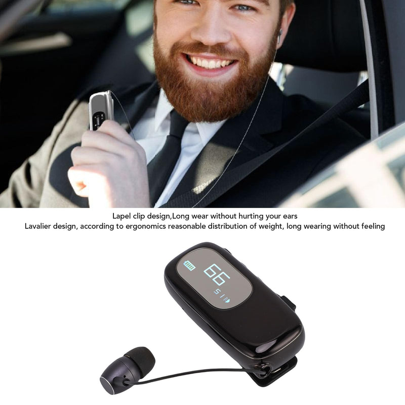 LICAEVEY Retractable Bluetooth Headphones with Clip, Bluetooth Earbuds with LCD Digital Display, Comfortable Headset 20h Talking Time Sports Business Trucker Driver Earbud (Electroplated Electroplated Bright Black