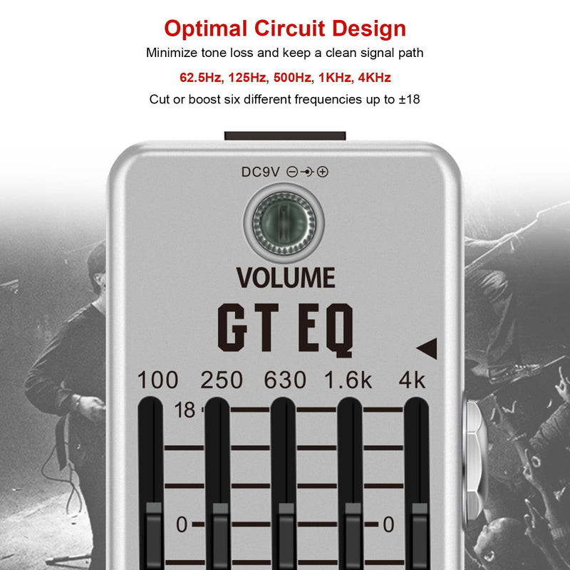 EQ Pedal, 5 Band Electric Guitar Equalizer (100Hz 250Hz 630Hz 1.6kHz 4kHz) Provides ±18dB for Each Band, Equalizer Pedal EQ Seeker for Eletric Guitar