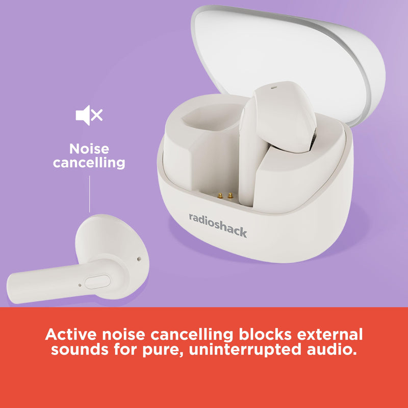 RadioShack TWS Earbuds Bluetooth 5.4 ANC IPX5 460mAh Case White