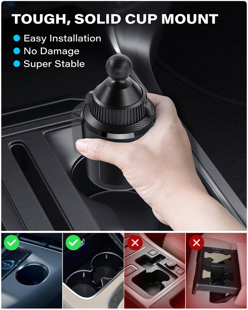 APPS2Car Cup Holder Base with 1” Ball, Expandable Car Mount for B-Size Arms | 1" ball for RAM B-size, fits 3-4" cups, anti-slip, alloy/ABS, tool-free. No arm.