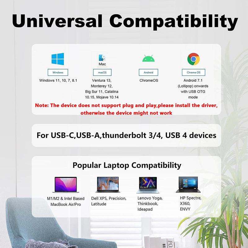 WAVLINK HDMI Splitter Extended Display for Dual Monitor, USB A or USB-C to Dual HDMI Adapter, Multi-Monitor Display 3 Separate Screens for Windows and macOS,4K30Hz,1080p@60Hz 1080P60Hz