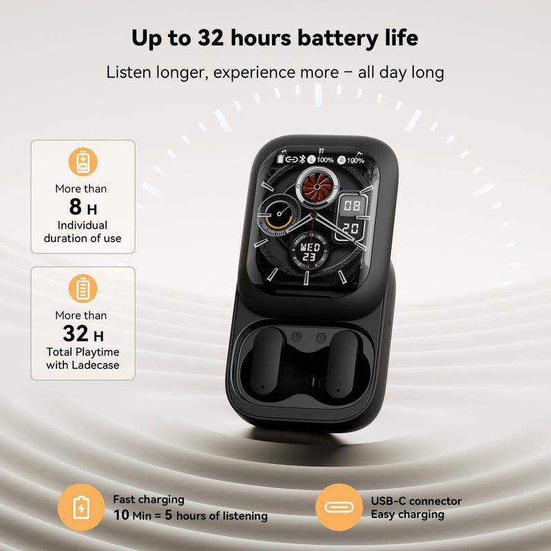 N04 AI Translator Headphones – 3-in-1 Real-Time Translation Earbuds with Touchscreen, 165+ Languages, Bluetooth 6.0 & 32H Battery – Perfect for Travel, Business, and Language Learning Black