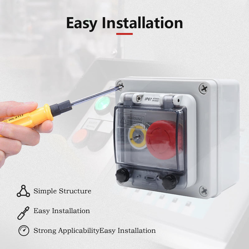 APIELE IP67 Outdoor Waterproof Box Emergency Stop Switch, Red/Green Instantaneous Switch with Protective Cover Anti-Misoperation G/R Instantaneous Switch/EMG Stop Switch/Selector Switch+Box