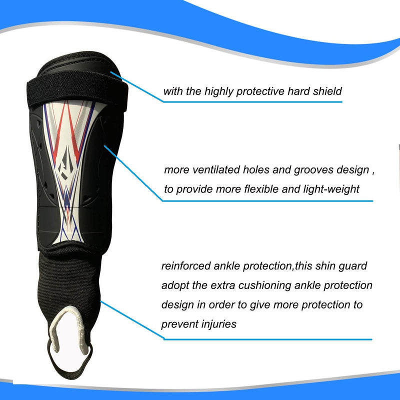 Soccer Football shin Guards with Low-Profile Flexible Super Protection,Great for Youth, Junior black/white Medium