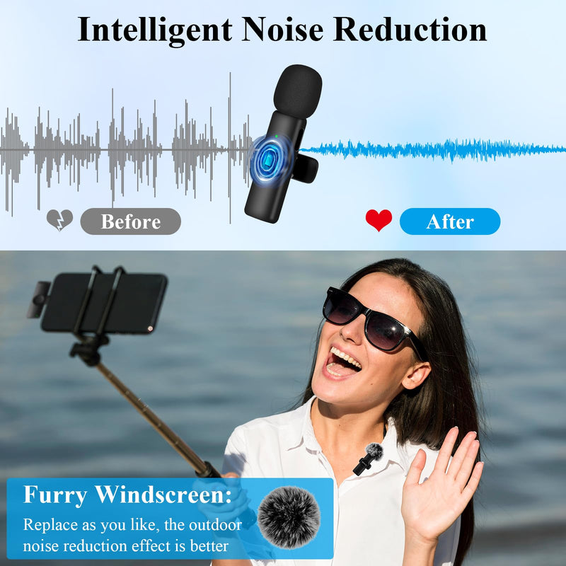2 Pack Professional iPhone Wireless Lavalier Microphone for iPad, Crystal Clear Sound Quality with Noise Reduction Lapel Microphone Plug-Play for Interview Video Podcast Vlog YouTube TikTok Lightning Interface