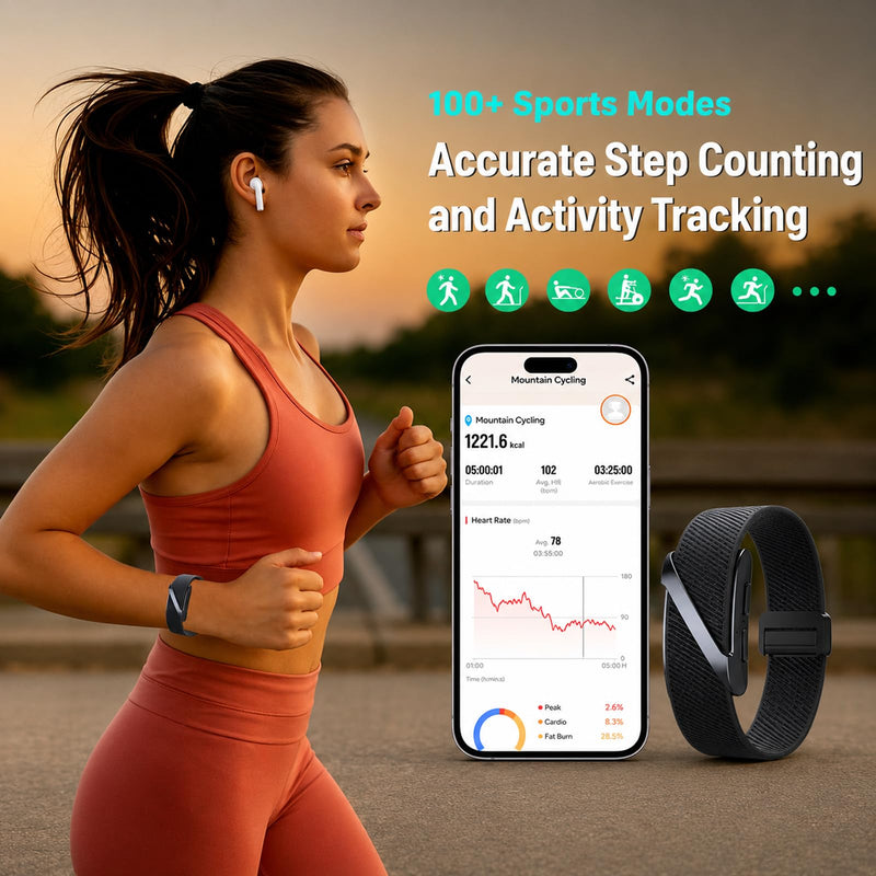 Yihou Screenless Fitness Tracker 24/7 Heart Rate Sleep Monitor Smart Bracelet Fall Detection SOS Alert 1ATM Waterproof Pedometer Step Counter Band Long Battery Life Health Tracker for iOS & Android Black