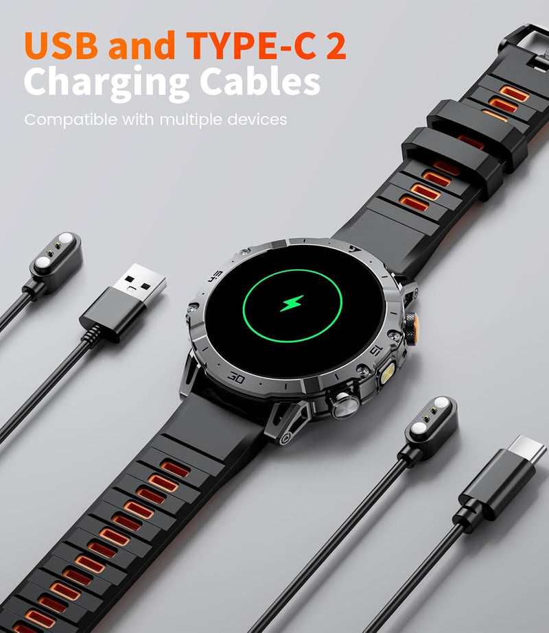 Military Smart Watch for Men with Bluetooth Call, 1.43" AMOLED Screen Smartwatch with Heart Rate/Sleep Monitor, IP68 Waterproof Fitness Tracker with 100+ Sport Modes for iOS Android