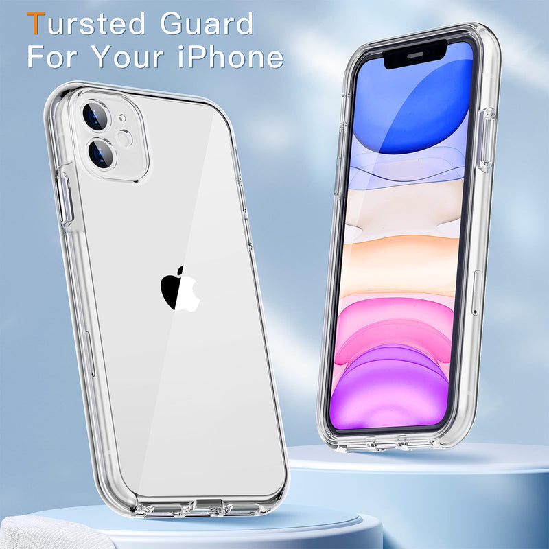 COOLQO Compatible with iPhone 11 Case, and [2 x Tempered Glass Screen Protector] for Clear 360 Full Body Coverage Hard PC+Soft Silicone TPU 3in1 Shockproof Protective Phone Cover 111_Clear 6.1 Inch